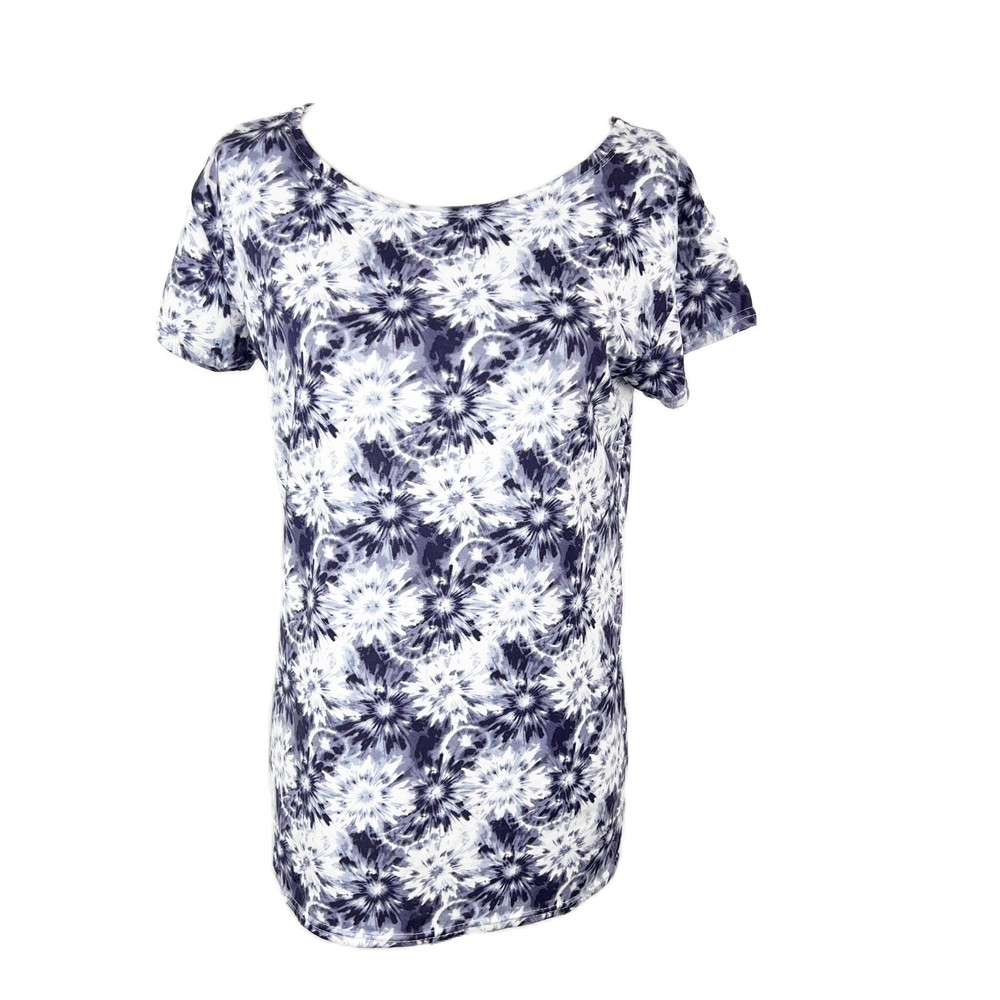 Purple White Tie Dye Short Sleeve Round Neck T-Shirt Women Medium Casual Adult